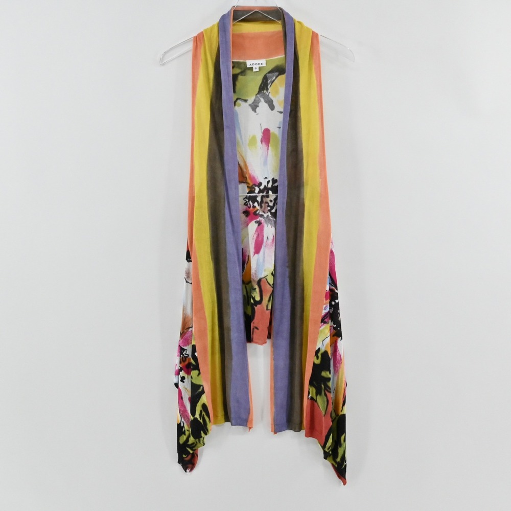 Adore Floral Open Front Draped Vest Womens Size S Maximalist Layering Y2k Stripe